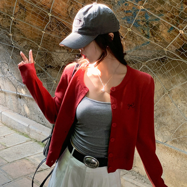 레몬소울 여성용 레헤 라운드 리본 가디건 07927