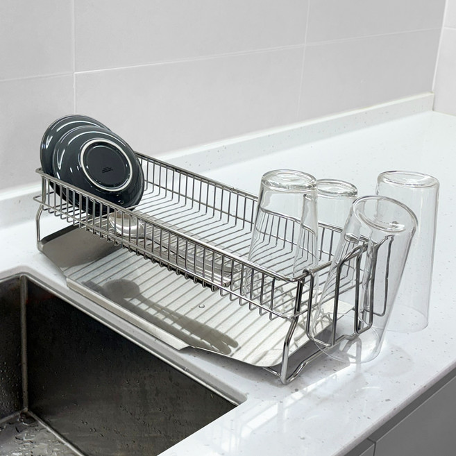 공감스토어 올 스텐304 자동물빠짐 미니 식기건조대, 1단, 실버, 1개