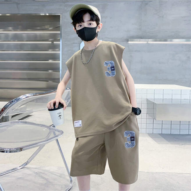 오렌지다몸 남아용 패턴 빅3 민소매 티셔츠 반바지 세트