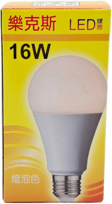樂克斯 台灣製 E27 LED 球泡燈 16W, 黃光, 1個