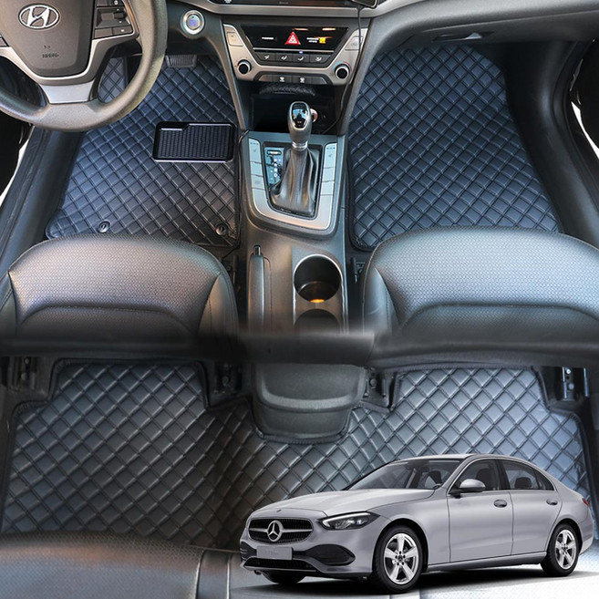 지엠지모터스 퀼팅 가죽 차량용매트 1열 2열, 올블랙, 벤츠 C클래스W206바디 2023년형