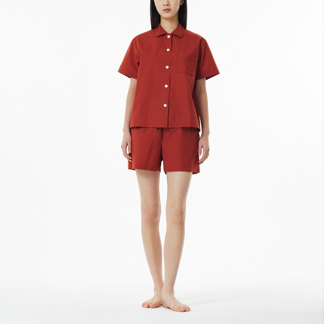 JAJU 여성용 통기성 60수 코튼 컬러 반팔 면 파자마 셔츠