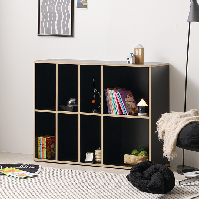 웰퍼니쳐 아동용 쿠비 책장 1000 방문설치, 블랙, 2단