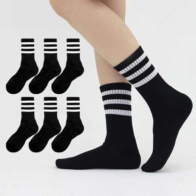 이지레그 남성용 스포츠 이중쿠션 크루 장목 삼선 양말 6켤레