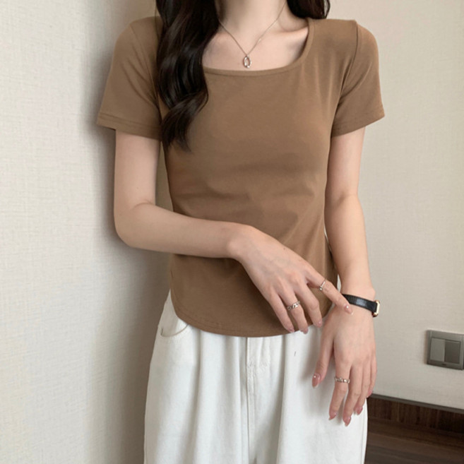 Sunbit 女款 Dwen 素色 U領 素色 短袖