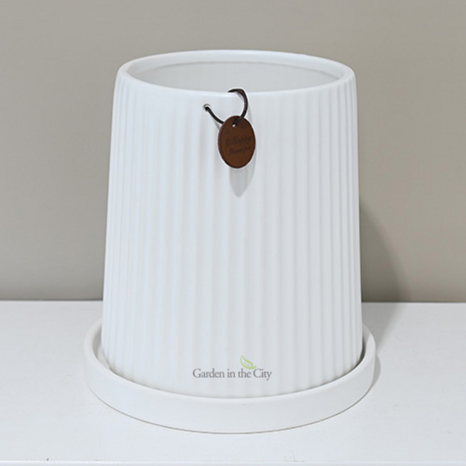 도시정원 모던 롱줄무늬 도자기 화분 623, 화이트, 1개