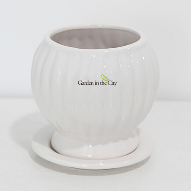 도시정원 모던 도자기 펌킨 화분 받침세트, 화이트, 1세트