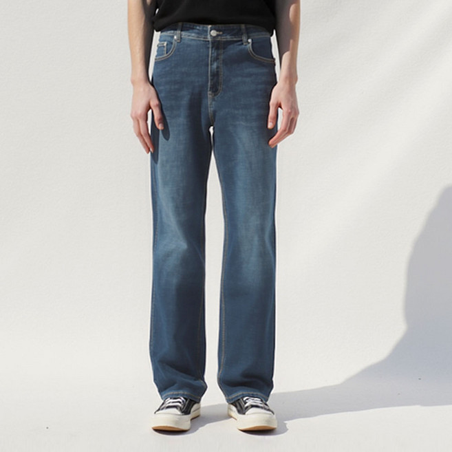 블루포스 남성용 파헬튼 히든밴딩 포켓 워싱 데님 청바지