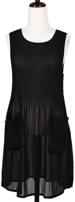 여름 플리츠 원피스 주름 앞치마, 블랙, 1개