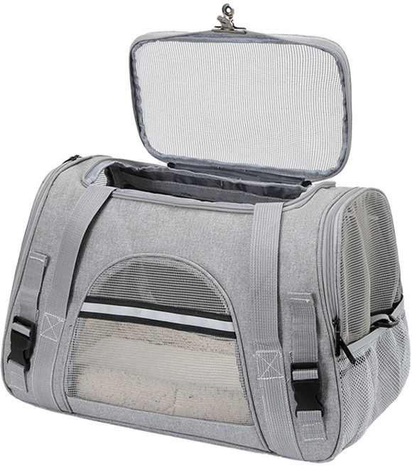 둥둥펫 반려동물 위로여는 이동 프리미엄 숄더백, 그레이, 1개