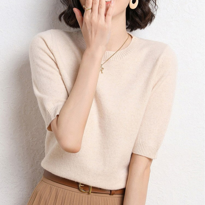 Rich Unni NEW 女款夏季日常圓領柔軟優質布料短袖針織衫