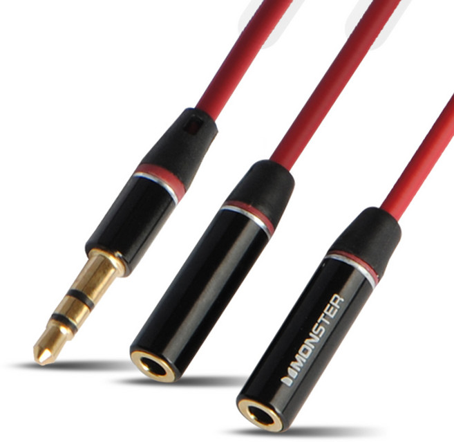 칼론 스테레오 커플Y잭 AUX 케이블, APC-A05, 레드, 1개