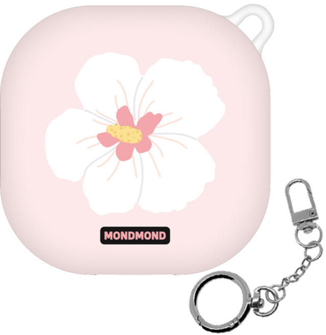 Mond Mond 大花朵 Galaxy Buds 2 / Pro / Live 相容保護殼 + 鑰匙圈組, 木槿花(保護殼), 銀色(鑰匙圈), 單一商品