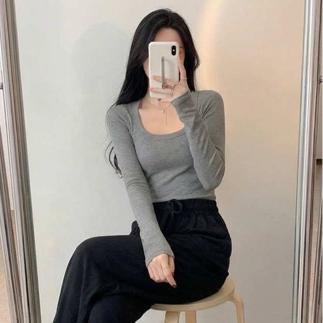 언헤브여성용스퀘어넥슬림티셔츠