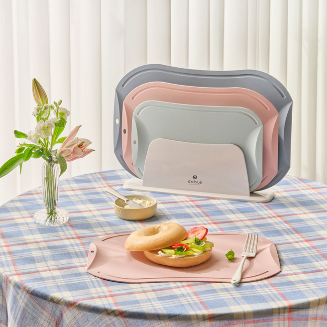 도블레 칼집이 나지 않는 도마 스프링블룸 세트, 1세트, 도마 3종 + 도마스탠드 + 선물박스