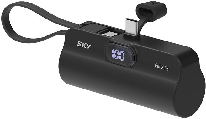 SKY 필 X13 LED 도킹형 일체형 C타입 빌트인 C타입 케이블 스탠드 휴대용 미니 보조배터리, SKY-X13LCC(C타입), 블랙