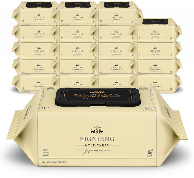 아이러브베베 시그니앙 골드크림 엠보 아기 물티슈 캡형, 82g, 70매, 20개