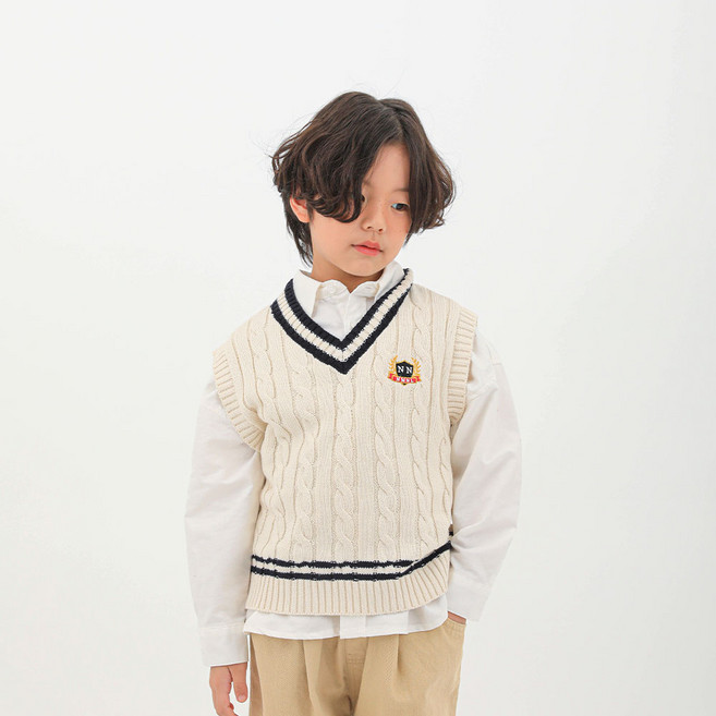 베리클로젯 주니어 남아용 틸튼 케이블 니트 면 조끼