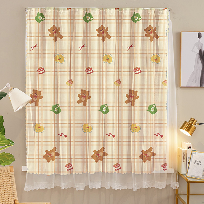 씨엠원 예쁘고 편리한 접착식 벨크로 찍찍이 창문형 커튼