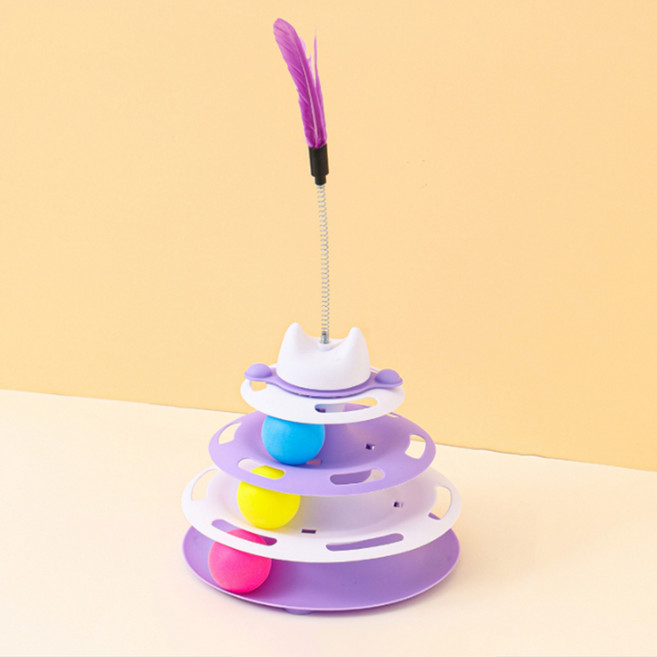 데이소이 회전식 트랙 볼 고양이 장난감 + 깃털 업그레이드 세트, 06 퍼플, 1세트