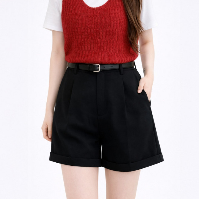 라라온 여성용 롤업 핀턱 하프 반바지 벨트 26TSP3860