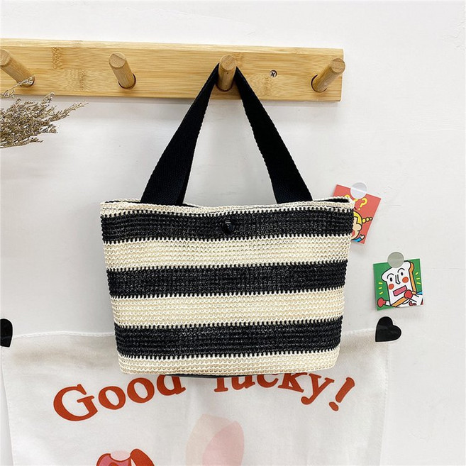 SORIDAL 女款Prukeu藤編日常鈕扣手提包, 黑色