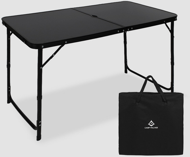 캠프빌리지 3단 높이조절 폴딩 캠핑 테이블, 블랙