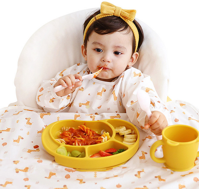 베이비클로 긴팔 일반형 이유식 턱받이, 기린브라운, 1개입, 1개