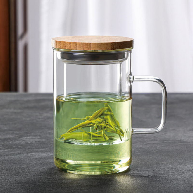 마린글라스 홈카페 자취선물 내열유리 필터 + 우드뚜껑 + 티머그컵 500ml 세트 7009002, 혼합색상, 1세트