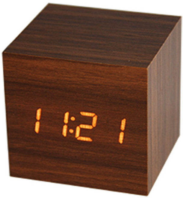 잇츠온 디지털 우드 LED 무소음 탁상시계 소, 월넛