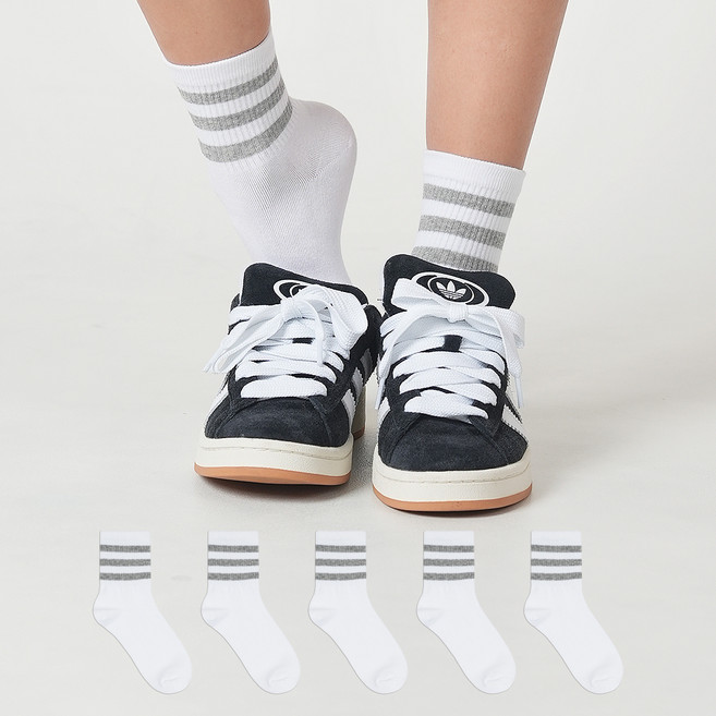 착한양말 여성용 삼선 스포츠 커버 중목 양말 5켤레 세트