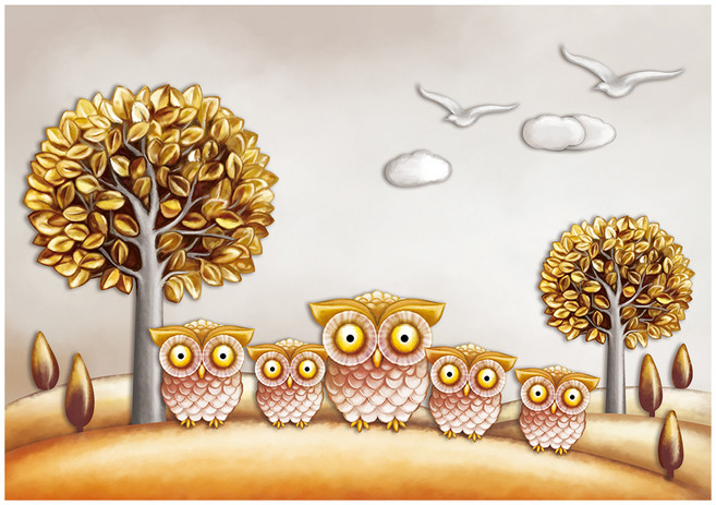 케이엠엘리 3D 원형큐빅 보석십자수 DIY 50 x 30 cm, 돈나무 재물 부엉이, 1개