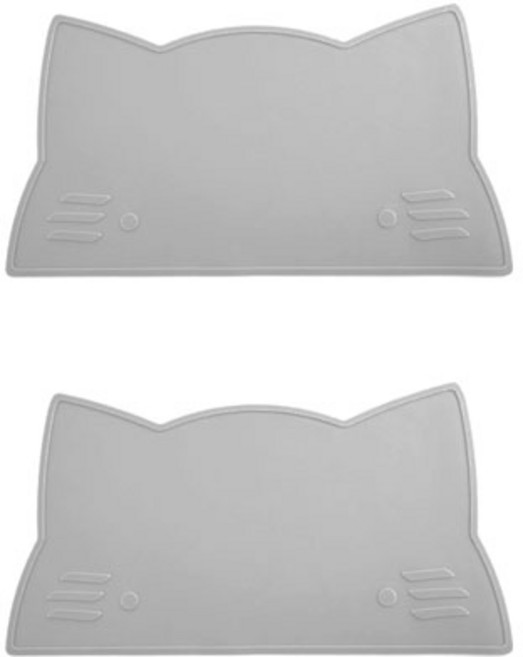 몬스펫 반려동물 오염방지 논슬립 식기 고양이 모양 방수매트, 그레이, 2개