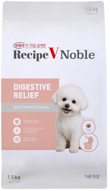 유한양행레시피브이 강아지 노블 미니 기능성 사료, 소화기능/췌장/위개선, 1.5kg, 1개