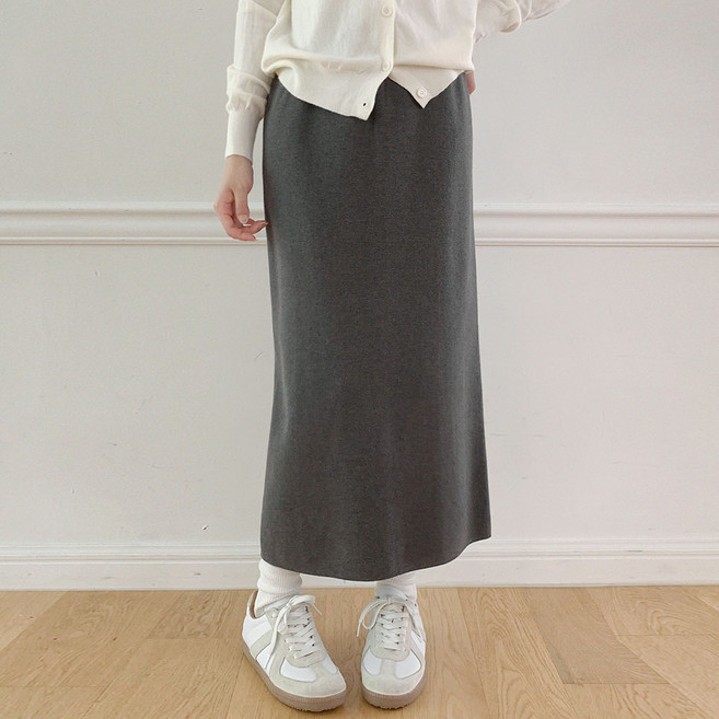 플랜데이 여성용 세라 니트 트임 밴딩 롱 스커트