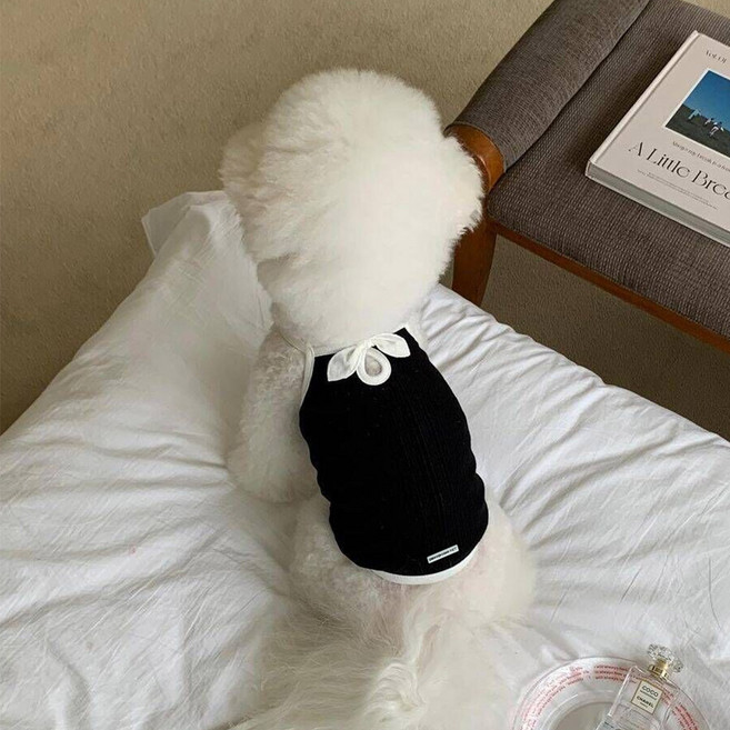 딩동펫 반려동물 로맨틱 리본 나시 티셔츠, 블랙, 1개