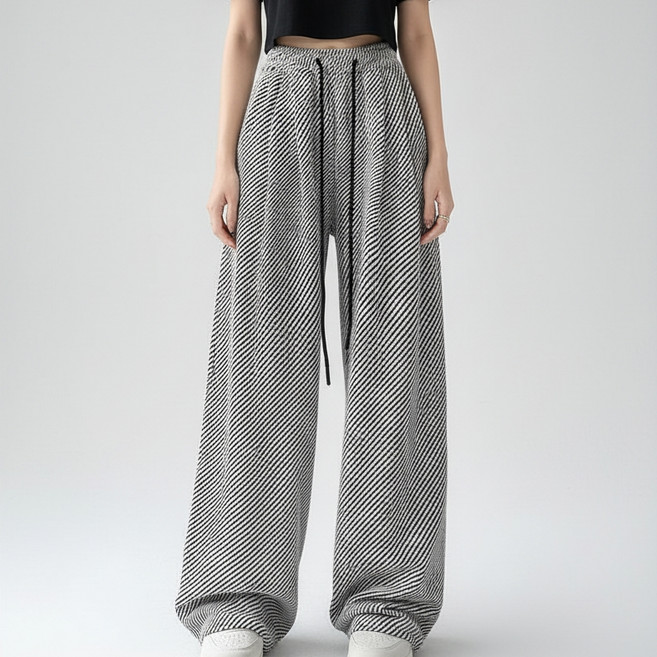 마켓피아 여성용 스트라이프 와이드 밴딩 팬츠