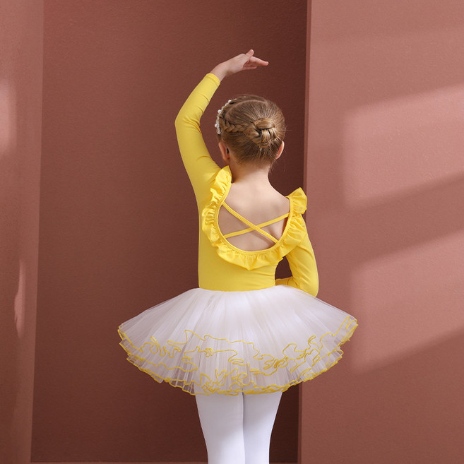 베베니즈 여아용 엑스끈 프릴라인 긴팔 레오타드 + 튜튜 발레복세트