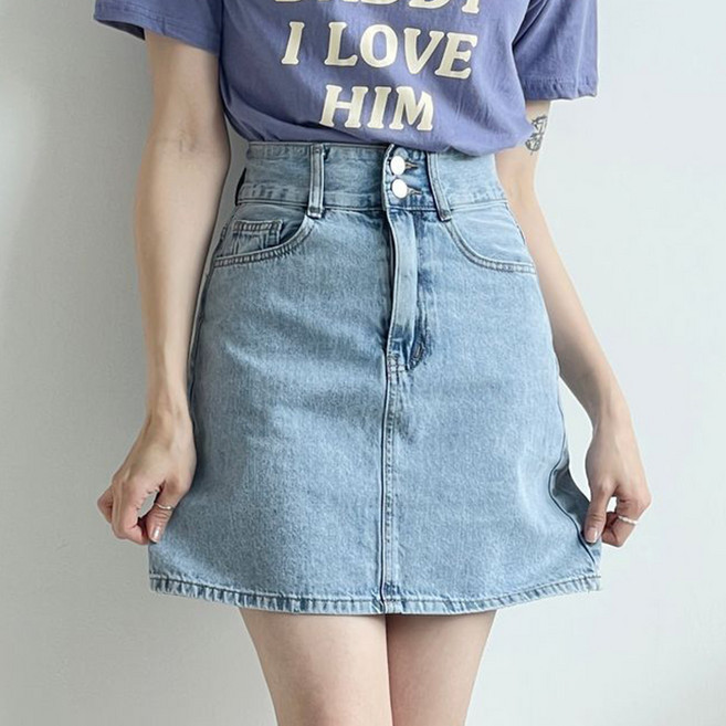 BBAE BBAE 女款雙扣高腰H字牛仔裙