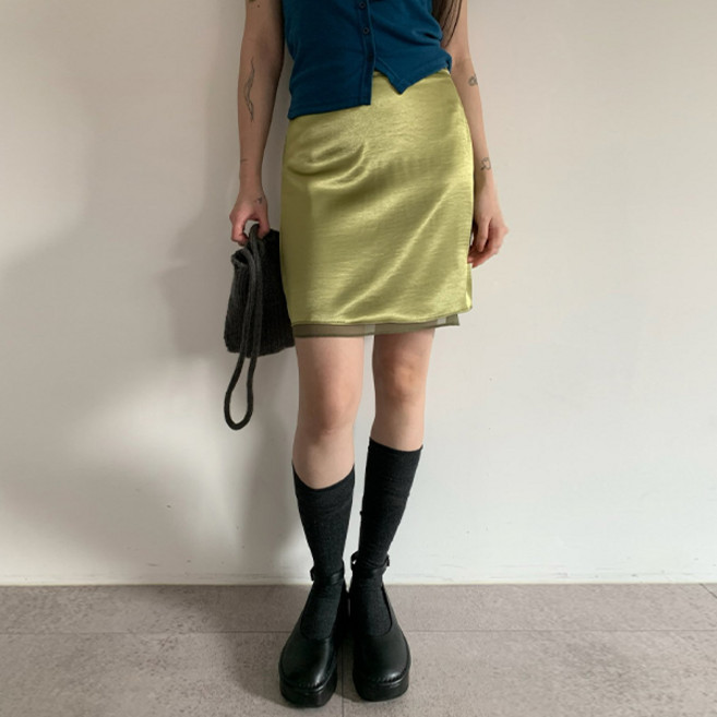 슈가펀 블리나 새틴 미디 스커트