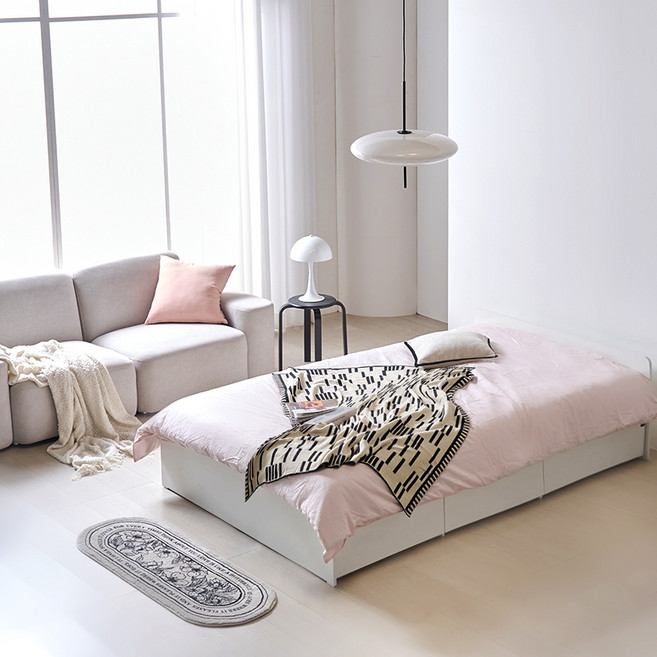 웰퍼니쳐 다담 미드 헤드 3단 수납형 침대 프레임 단품 방문설치, 화이트