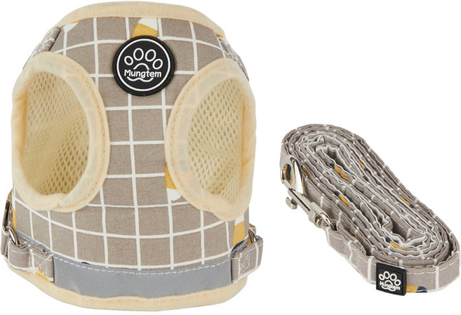 멍템 강아지 조끼 하네스 + 리드줄 세트, 베이지, 1개