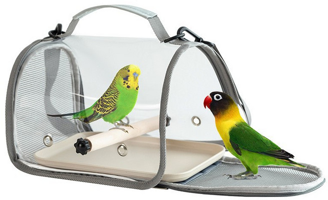 레몽크리프 앵무새 투명 이동가방 새이동장 새장, 그레이, 1개