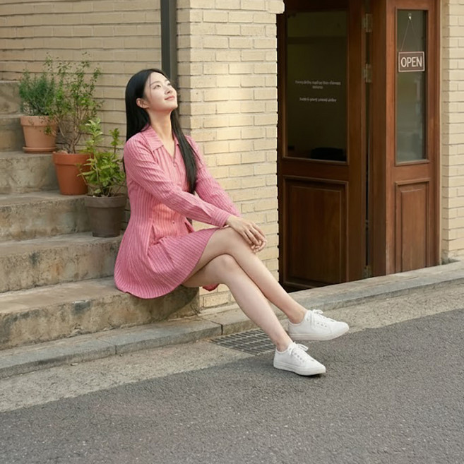 Paperments Sweet Berry條紋翻領襯衫式洋裝 13956, 粉紅色