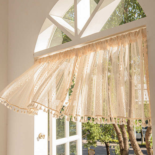 지앤와이 보헤미안 뜨개 태슬 주방 바란스 커튼 2p