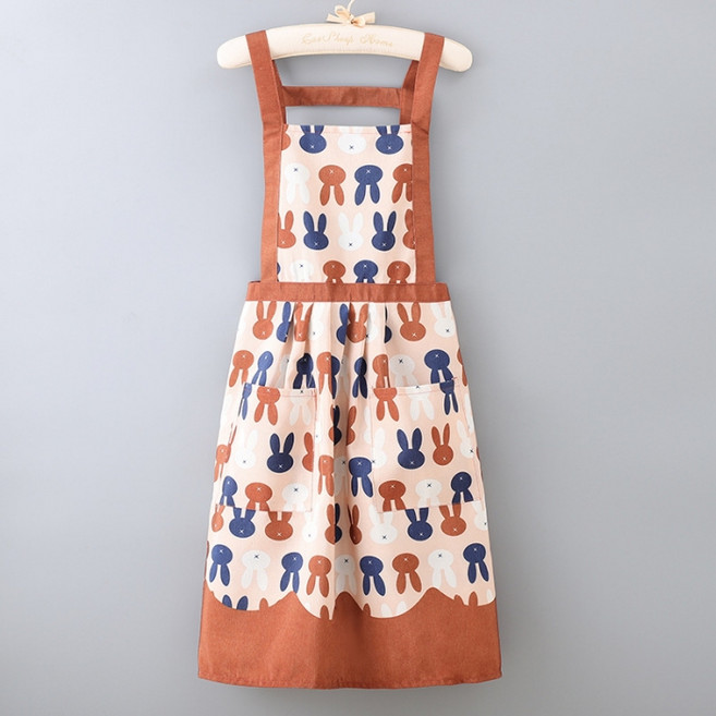 다파랑 어린이집 카페 작업용 꽃무늬 포켓 원피스 앞치마 HJ1345, 브라운, 1개