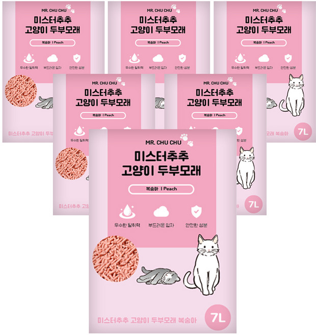 미스터추추 고양이 두부 모래, 7L, 6개, 복숭아향