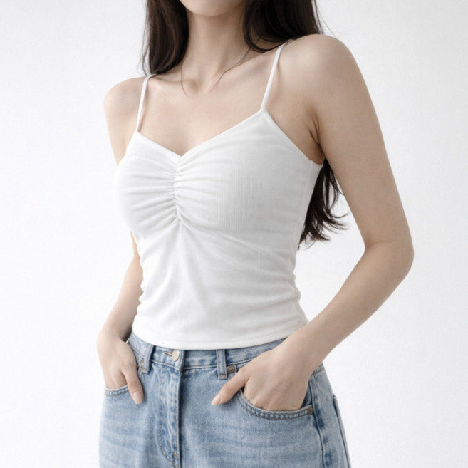 라라온 여성용 캡내장 슬리브리스 셔링 스트링 나시 브라탑 26TSP3849