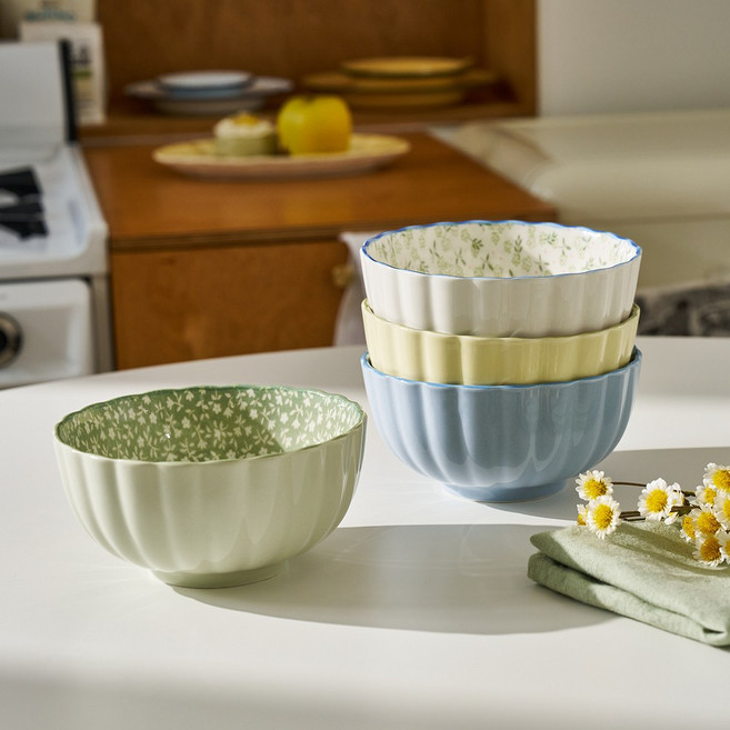 Modern House L 花卉圖案大碗 4件組, 混合色, 1套