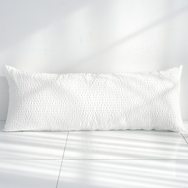 스코홈 국산 심쿵 냉감 시어서커 긴 베개커버 솜포함, 심쿵화이트